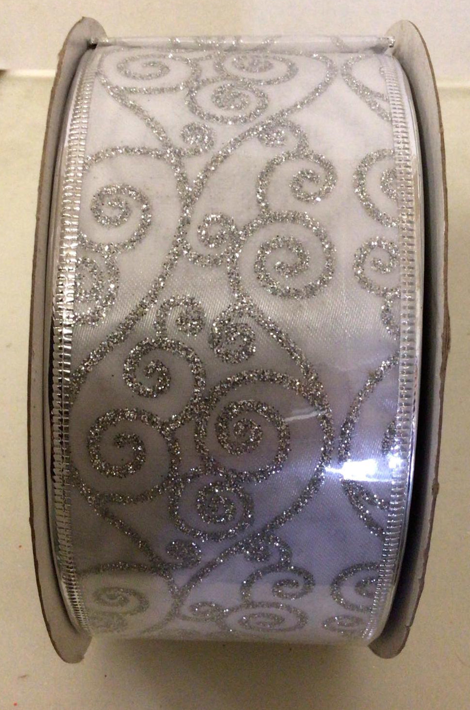 XR50-D36 - #40 White with Silver Swirl Ribbon
