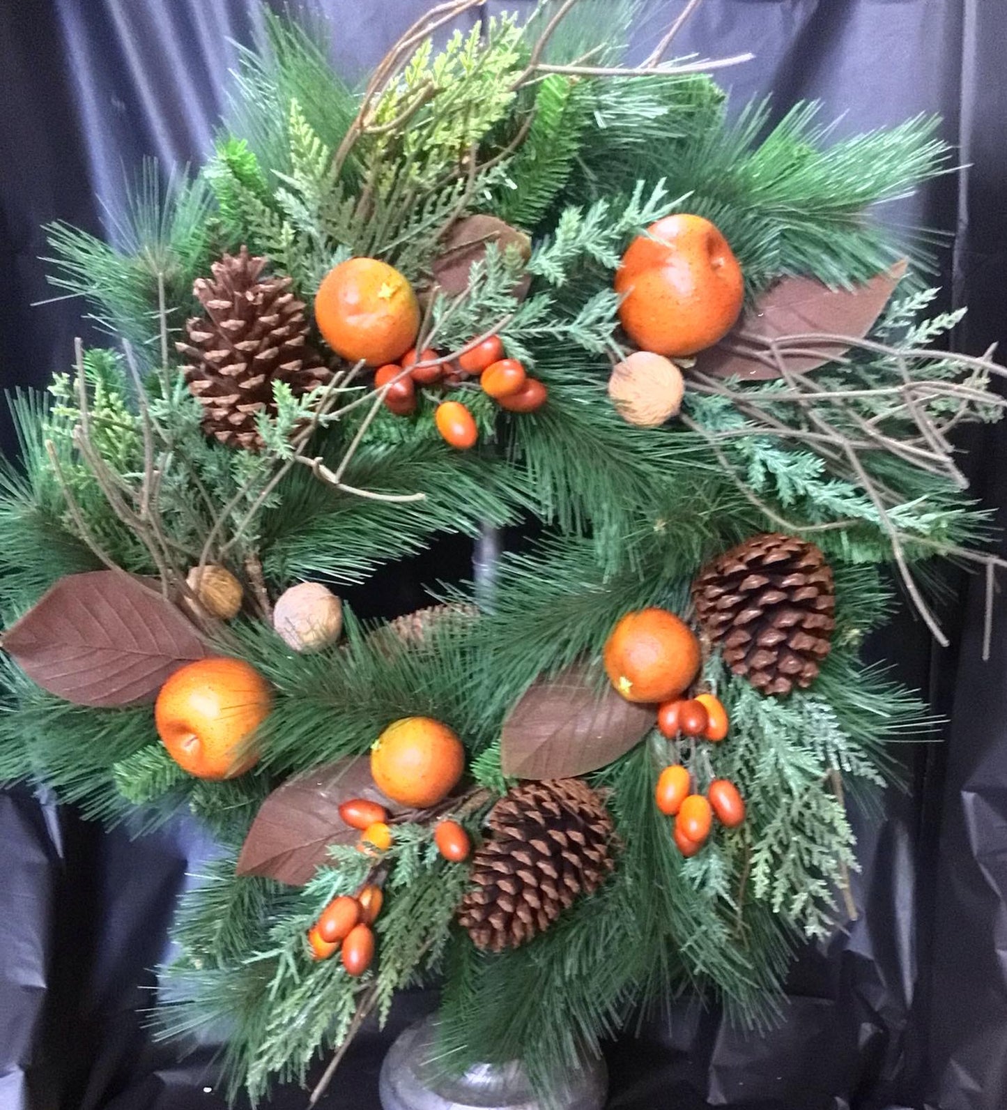 E6222261 - Long Needle Wreath with Mixed Apples and Nuts