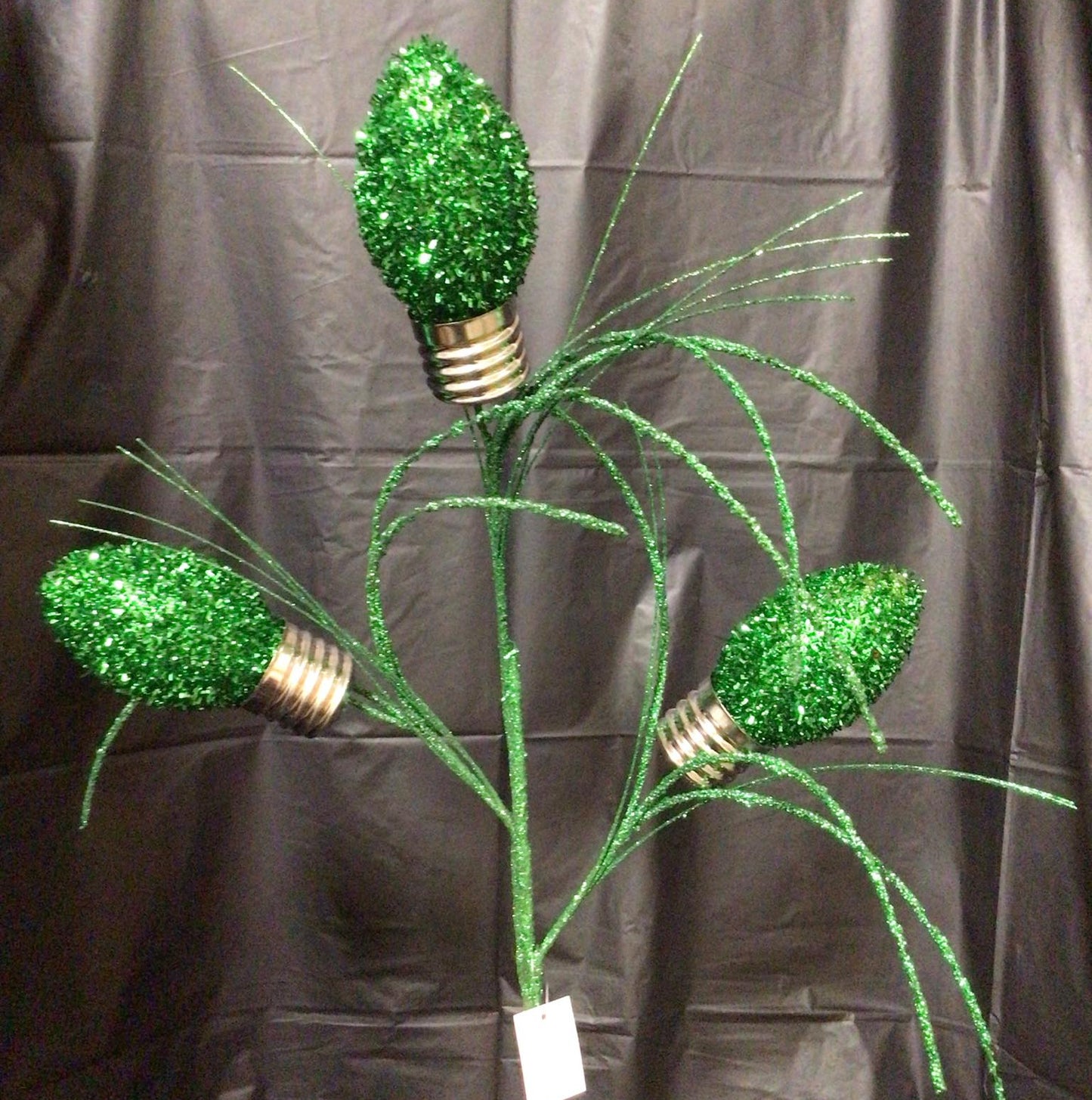 255051DKGN - 28" Tinsel Bulb Spray - Dark Green
