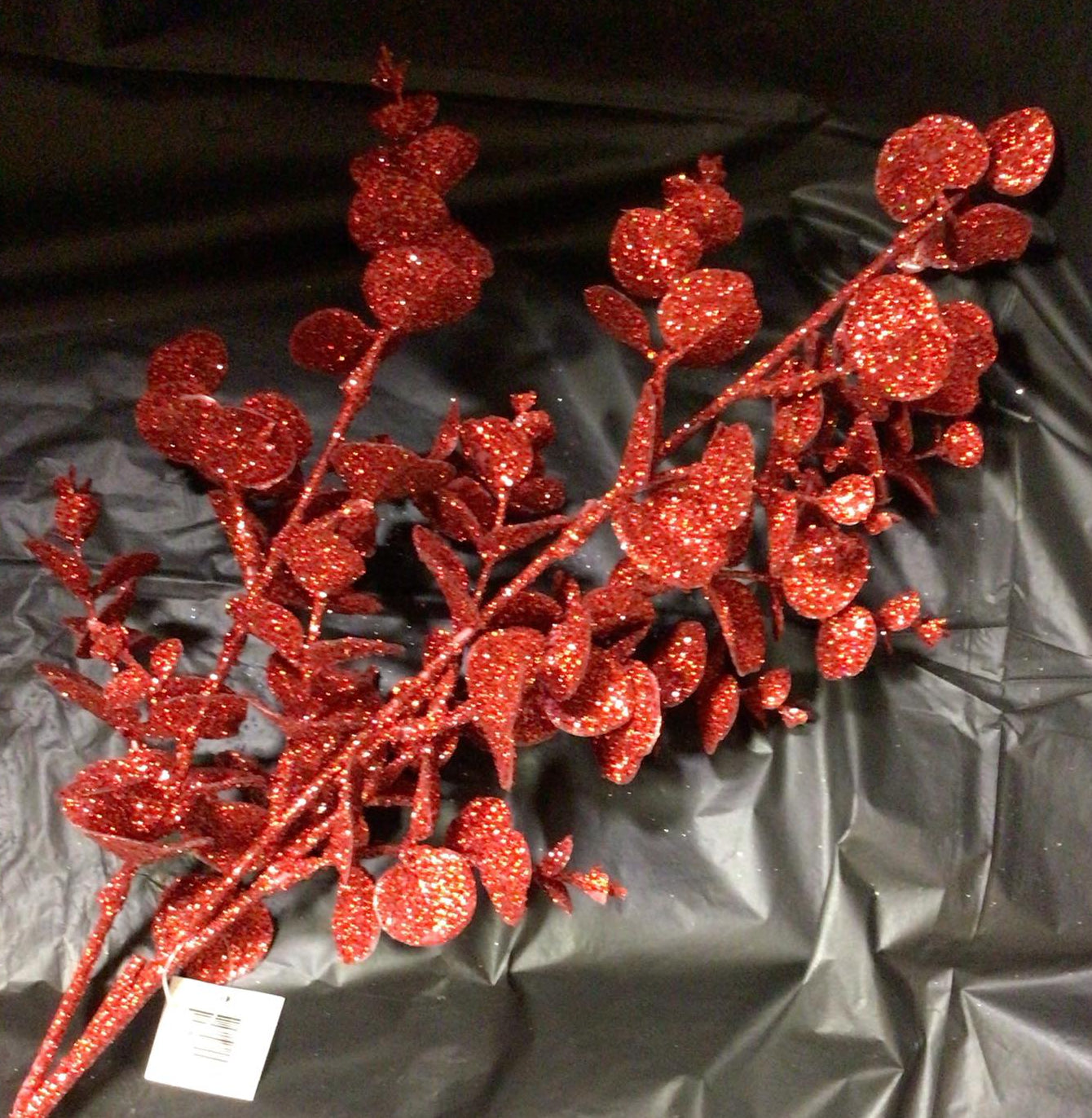 195413RD - 31" Glitter Eucalyptus Spray - Red