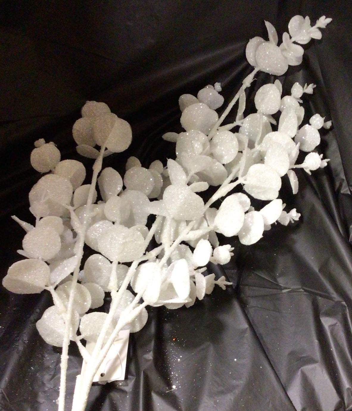 195413WTE - 31" Glitter Eucalyptus Spray - White