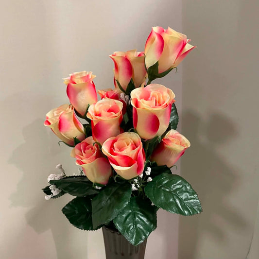 30308-CMPK - 16" Color Fast Lillian Rose Bud Bush