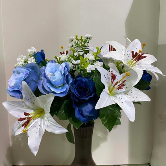 35040-BLCM - 22" Tiger Lily and Rose Blossom Bush