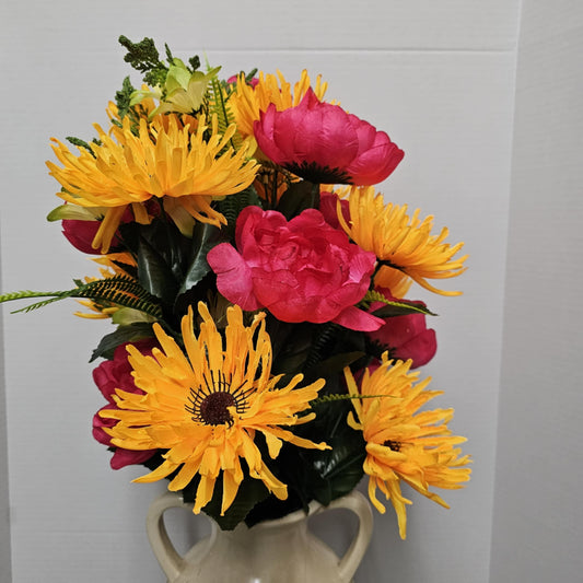 Peony and Spider Mum Bush - 229007-BY-YL-GN