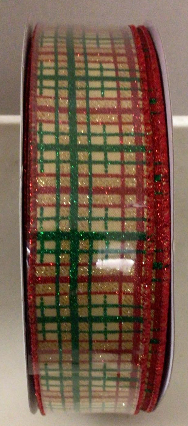 RGF395690 - #9 Emerald, Red, Gold Stripped Plaid Ribbon