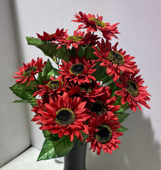 80250-RD - 17" Satin Sunflower Bush