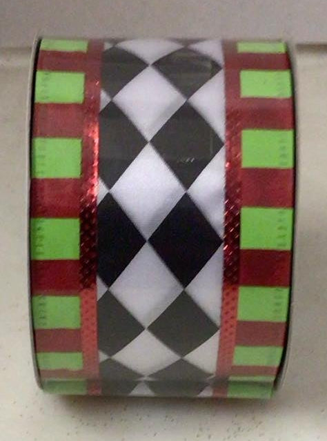 X437640-03 - Harlequin with Red & Green Stripe Ribbon