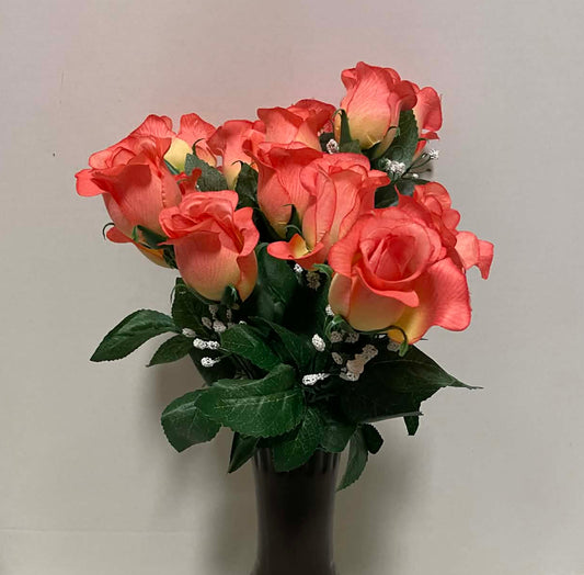 55639-PEACH - Rose Bud (MP) Printed Bush with Gypso