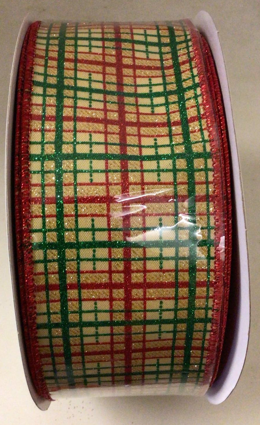 RGF395790 - #40 Emerald, Red, Gold Stripped Plaid Ribbon