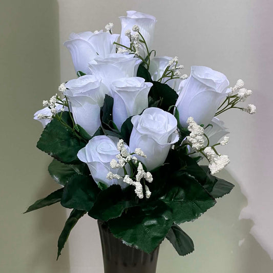 30308-WT - 16" Color Fast Lillian Rose Bud Bush