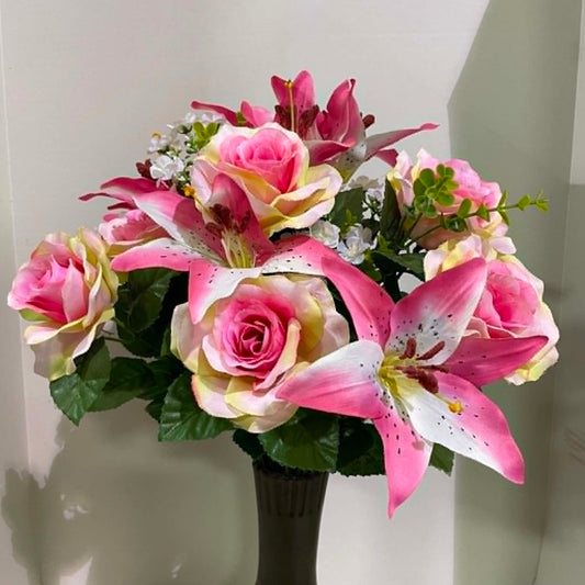 35040-PK - 22" Tiger Lily and Rose Blossom Bush