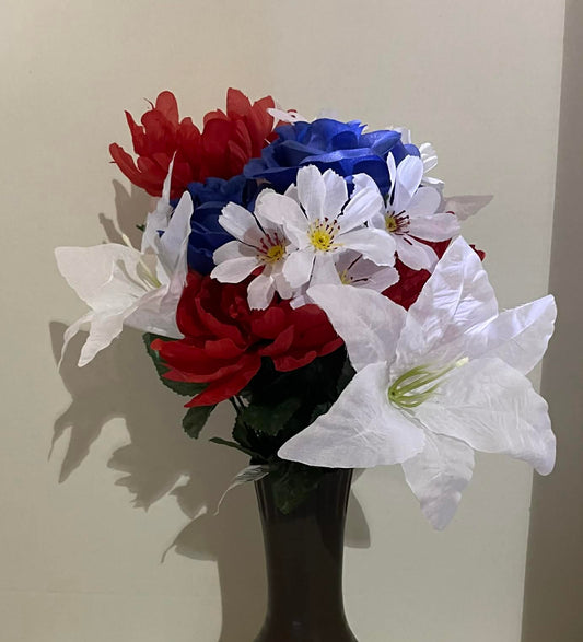 GPB253135-RD/WT/BL - Peony, Rose, and Daisy Mixed Bush