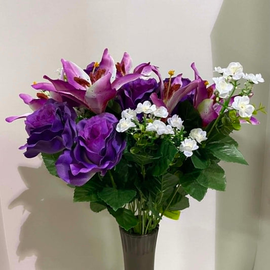 35040-PU - 22" Tiger Lily and Rose Blossom Bush