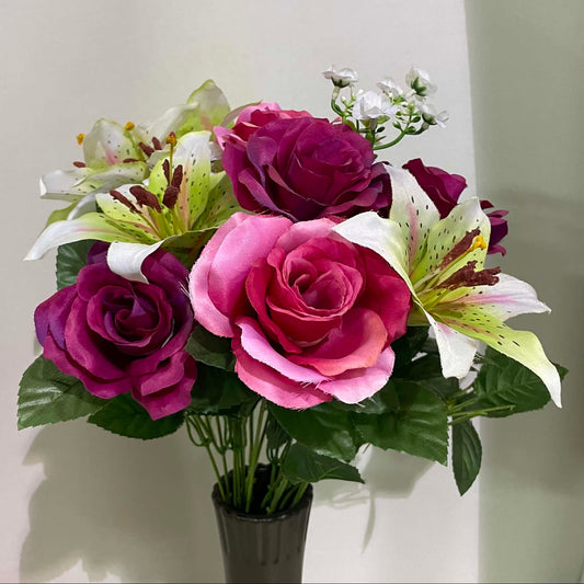 35040-PUBT - 22" Tiger Lily and Rose Blossom Bush