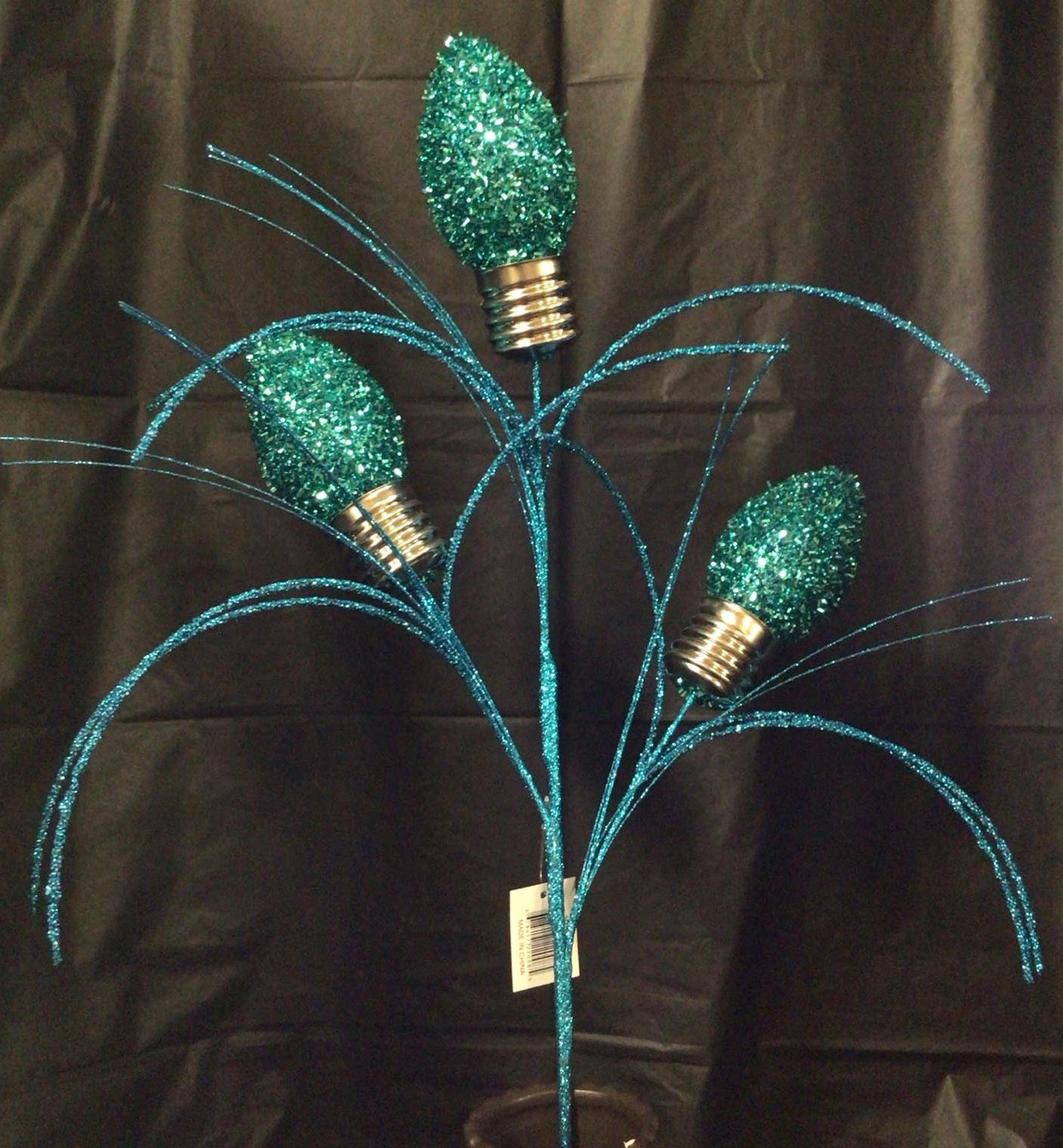 255051AQUA - 28" Tinsel Bulb Spray - Aqua