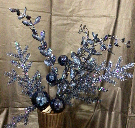 143132BL - 18" Glitter Ball & Berry Spray - Blue