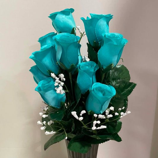 30308-AQU - 16" Color Fast Lillian Rose Bud Bush